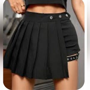 Black Mini Skirt with Button  Accents with short attached.